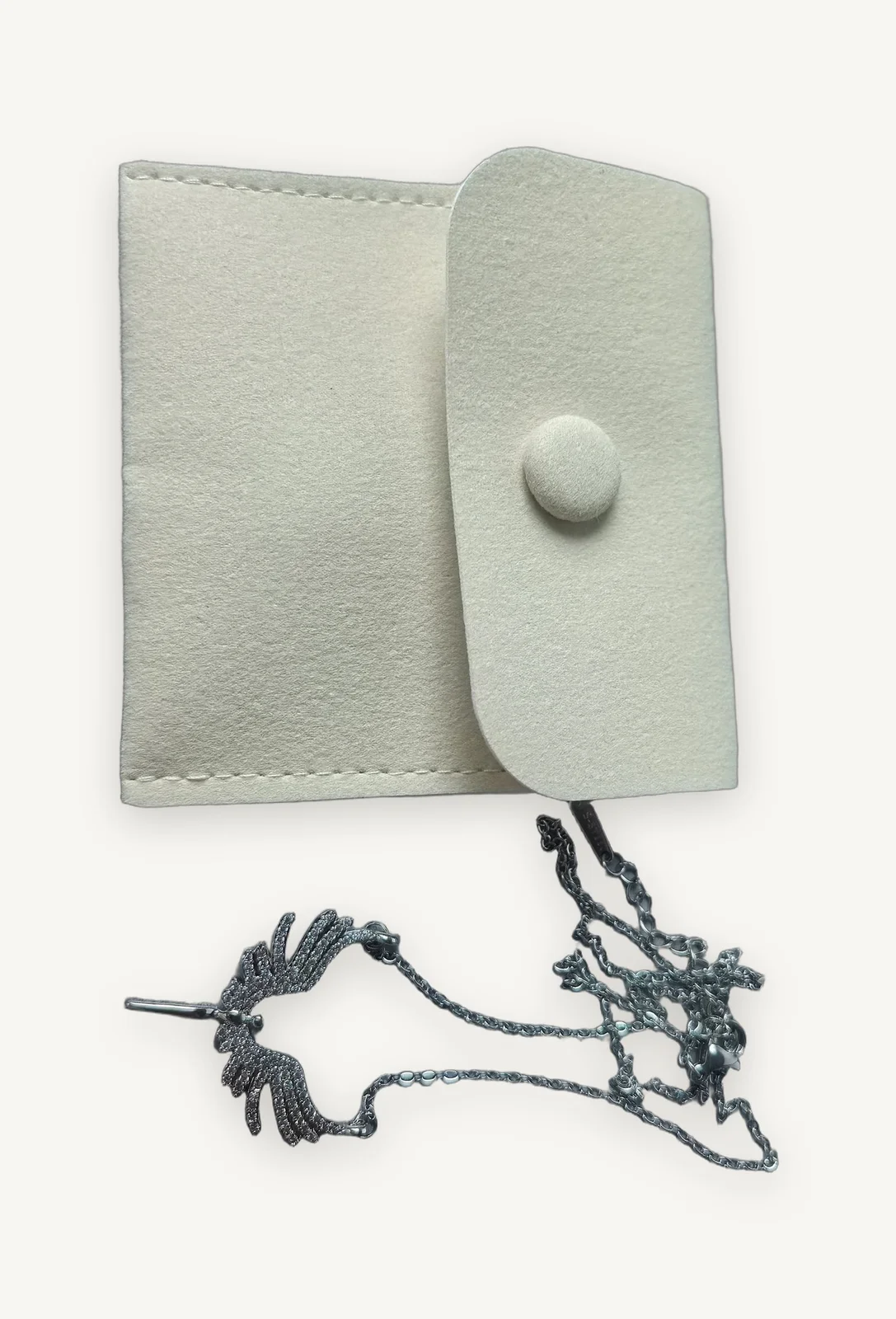 Custom Microfiber Envelope Jewelry Pouch with Silver Wing Necklace